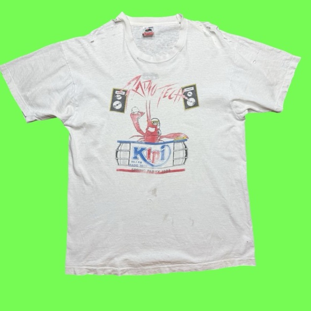 VTG 80s‎ Radio Party Tee L Single Stitch USA FOTL Distressed Klpi 89.1 Party